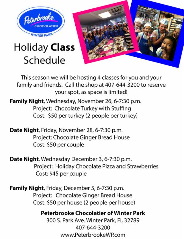 Chocolate class schedule