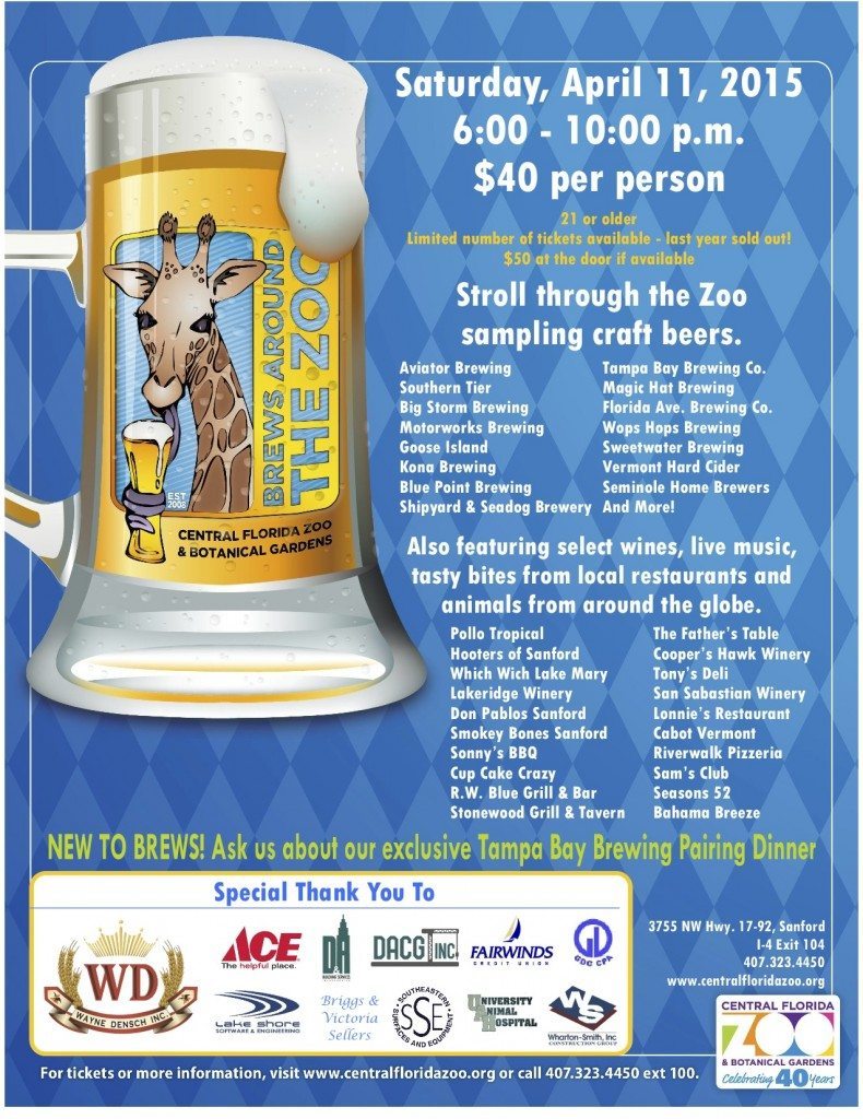 Brews Around the Zoo Flyer - Breweries and Food Sponsors