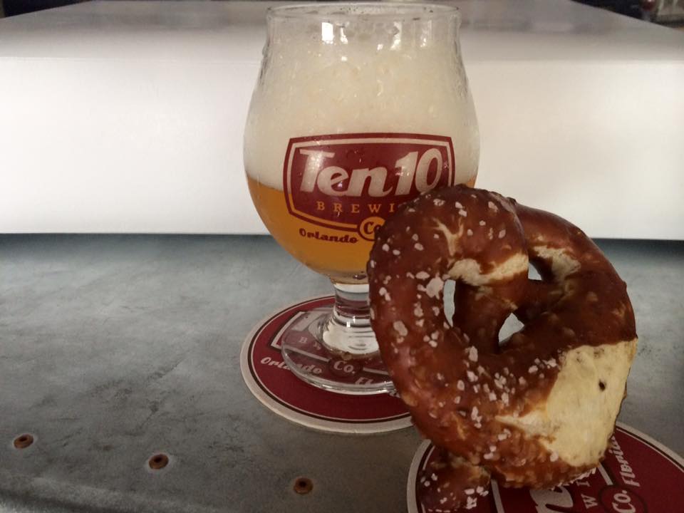 The brewery offers pretzels made by Old Hearth Bread Co.