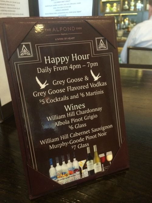 alfond inn happy hour menu