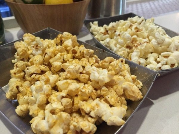 House made popcorn in black truffle and BBq flavors is served to everyone who bellies up to the bar