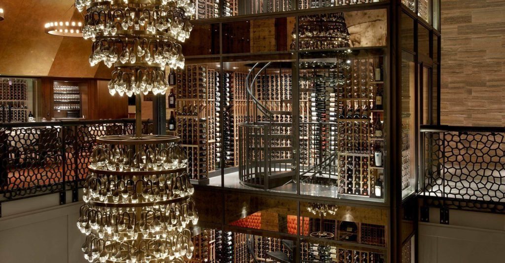 Wine takes center stage at Del Frisco's Double Eagle Steakhouse with hundreds of bottles showcased throughout the restaurant. 