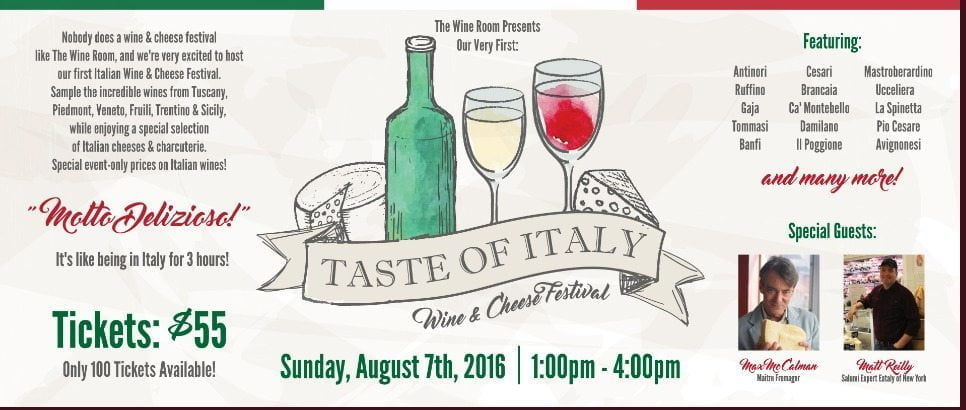 taste of italy event at wine room