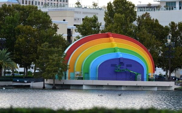 Lake Eola Bandshell painted with rainbow theme in honor of Pulse victims. Photo credit: Orlando Weekly