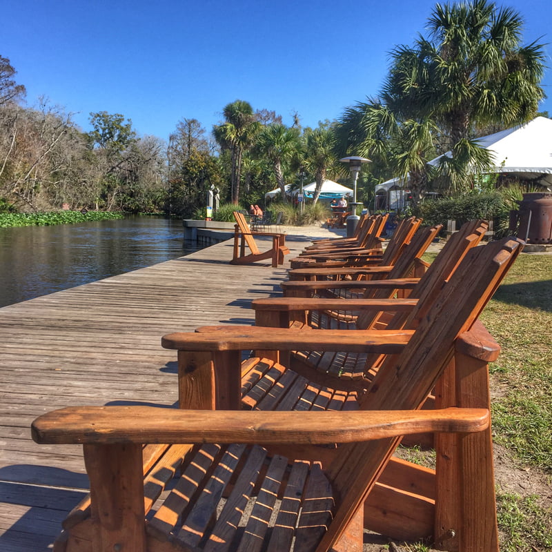 Chairs on the boardwalk at Wekiva Island