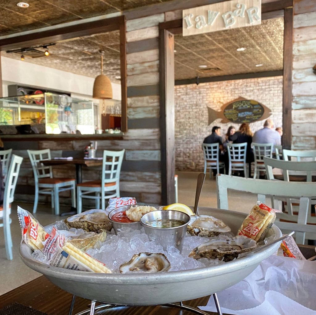 Oysters from the raw bar at Reel Fish Coastal Kitchen