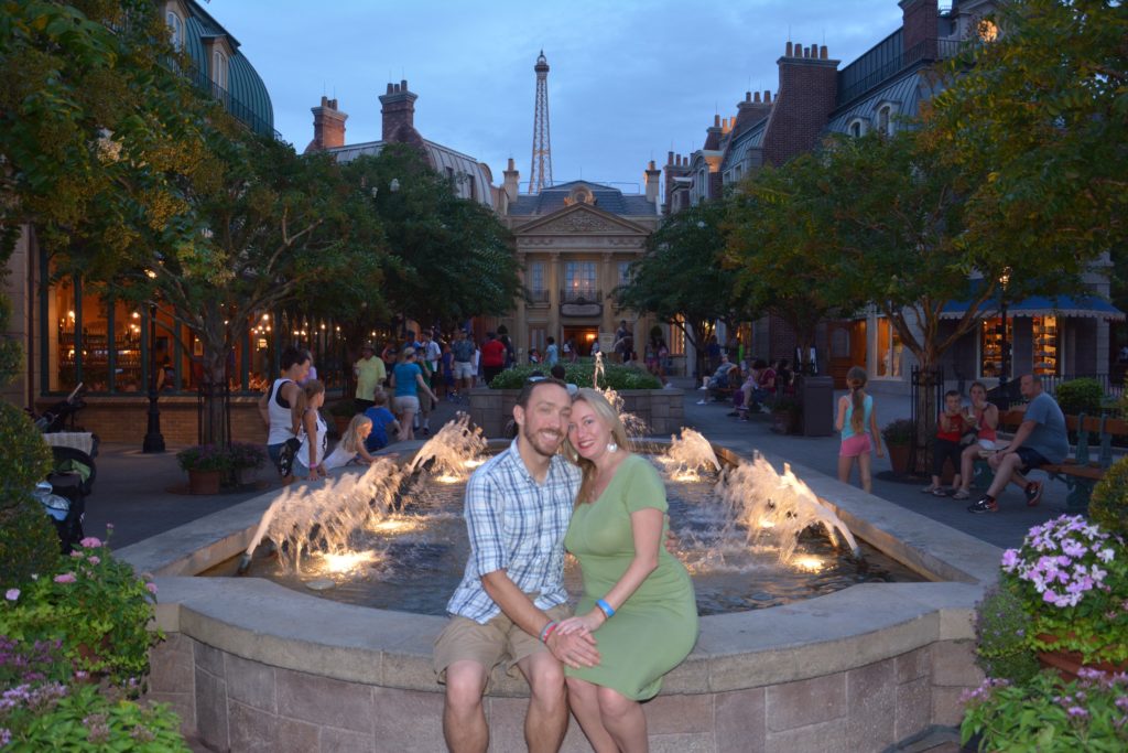 Disney PhotoPass locations - France pavillion fountain at Epcot