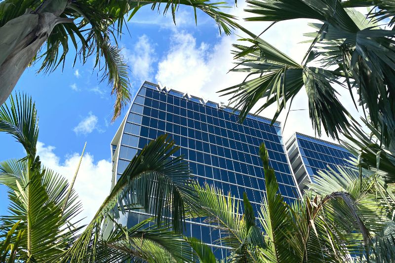 Lake Nona Wave Hotel Exterior from the sculpture garden -