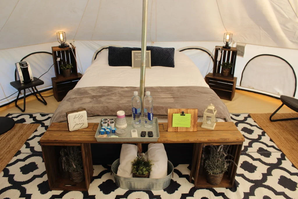 Glamping at Lake Louisa State Park - tent with bed