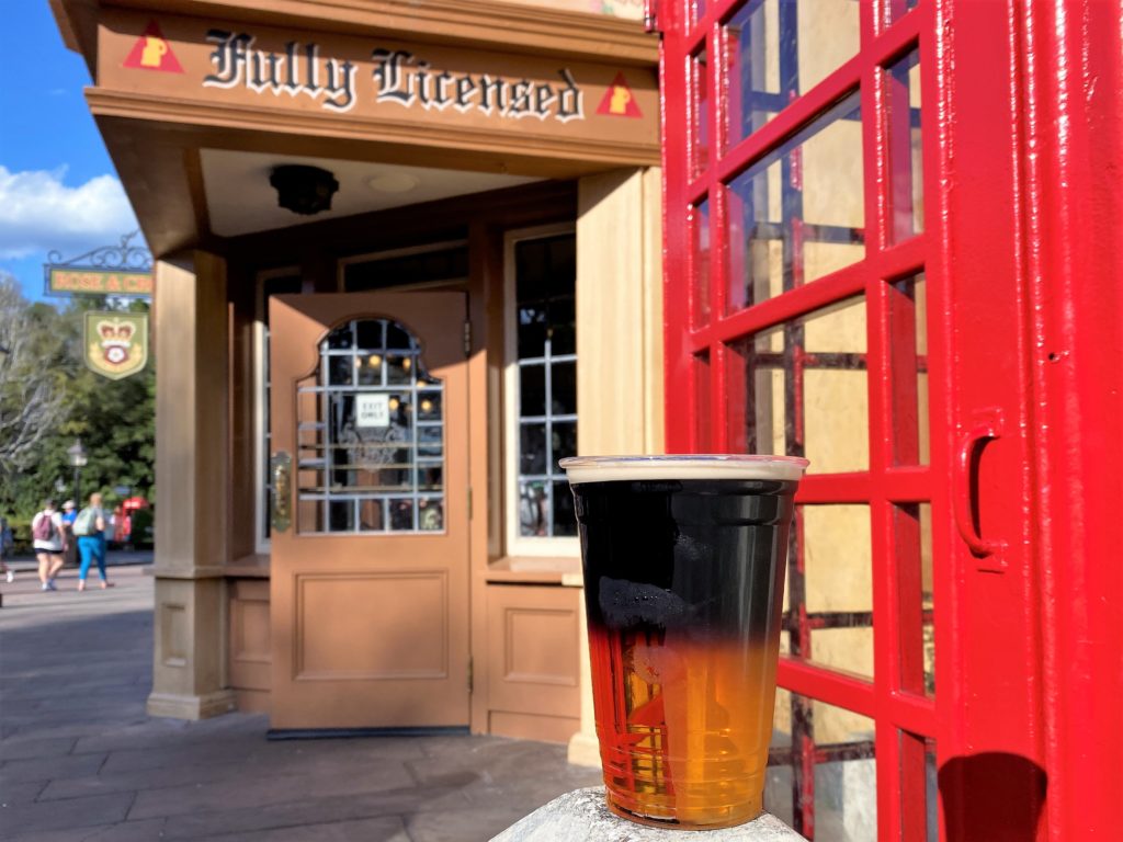 Pub Blend Beer with Rose and Crown Pub at Epcot in the background