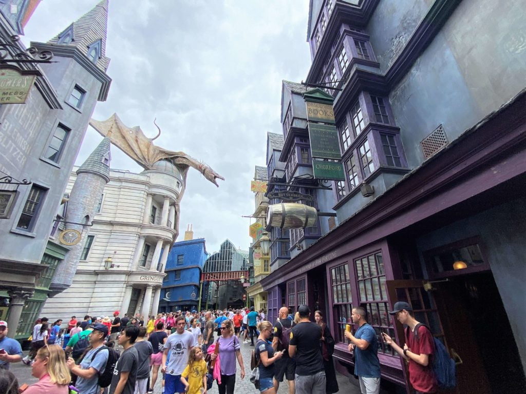 Fountain of Fair Fortune Next to Florean Fortescue's at Diagon Alley with the famous dragon in the background