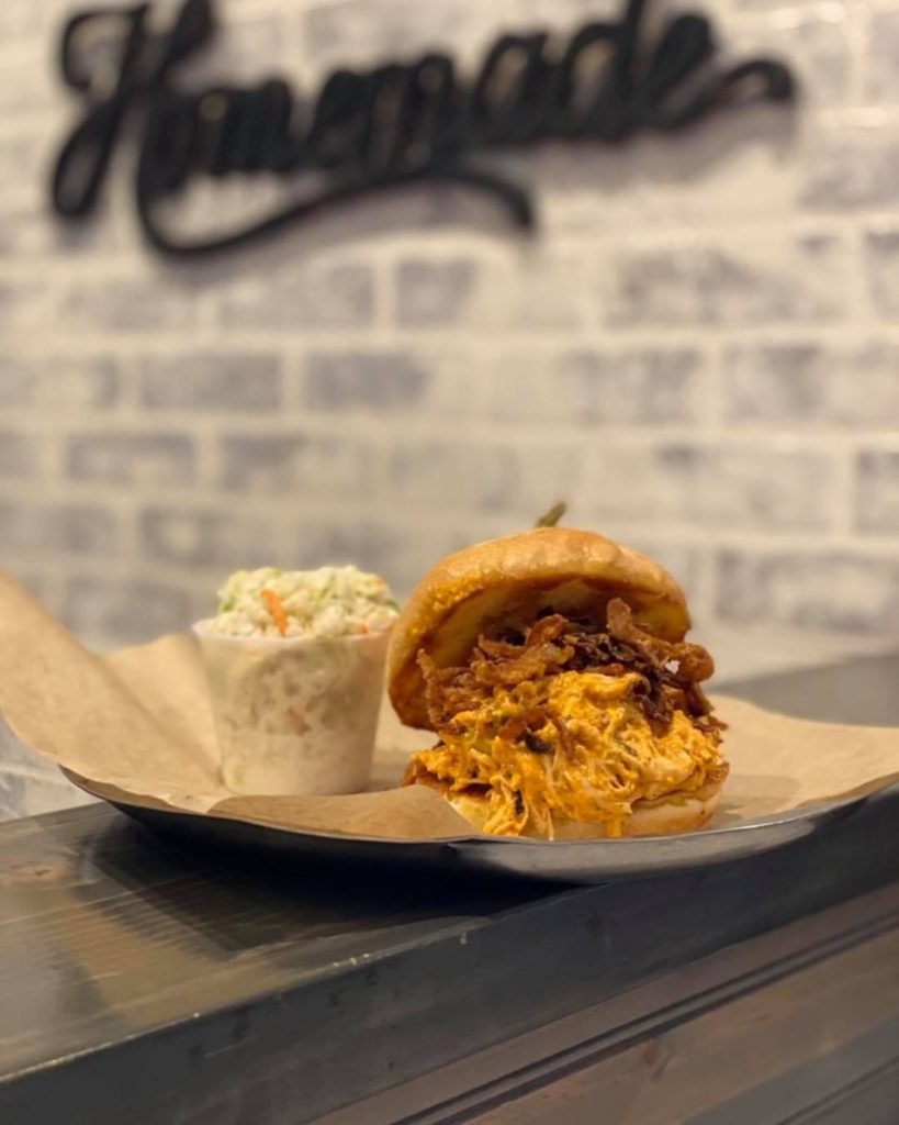 sandwich and cole slaw from Ellie Lou's BBQ