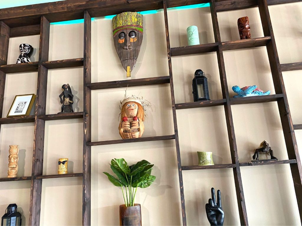 tiki mugs and other Hawaiian Decor inside Honolulu Harry's
