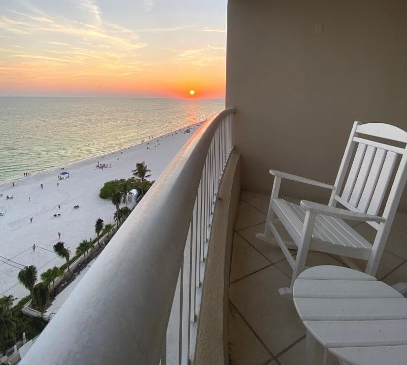 a balcony at Lido beach Resort at Lido Key overlooks the beach