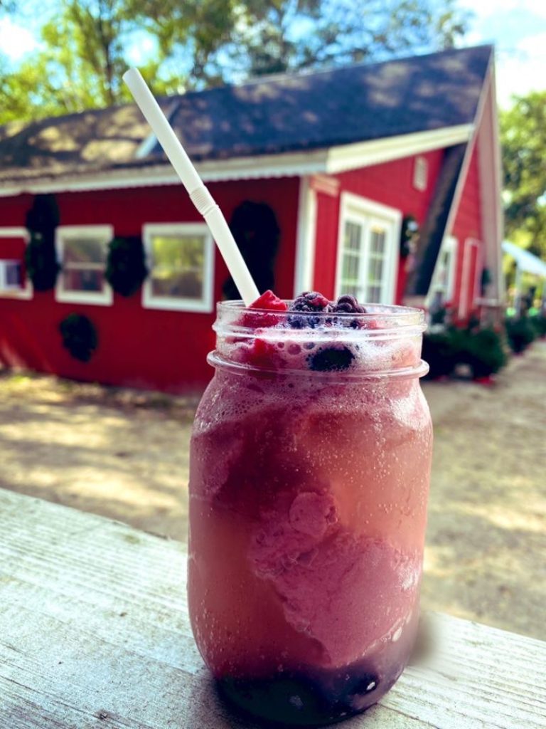 Merry Berry Float drink in a plastic mason jar at Santa's Farm - Dani Meyering