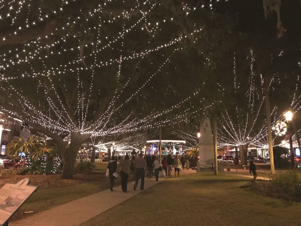 Image of St. Augustine Nights of Lights in town center.