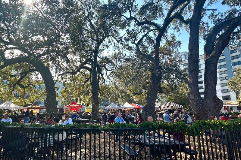 shaded seating area at Orlando Farmers' Market at Lake Eola - Jodi Caballero