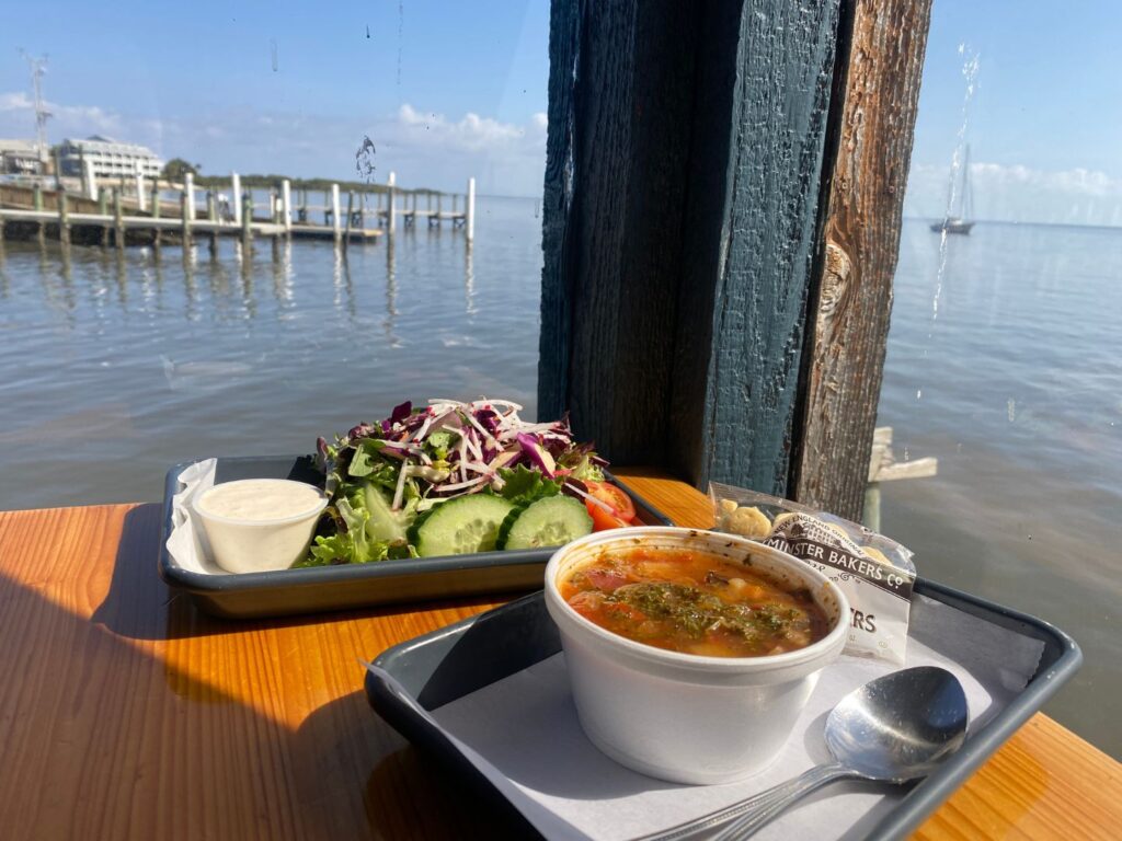 Garden Salad and Clam Chowder at 83 West Cedar Key Restaurant - Dani Meyering