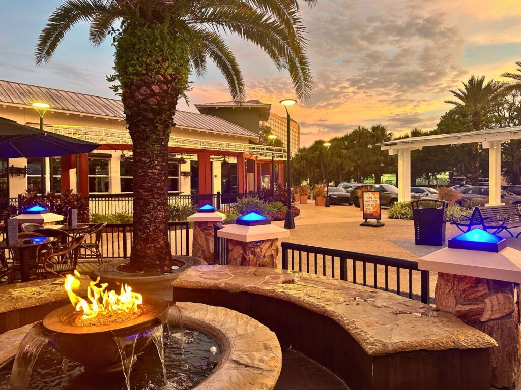 Blue Martini Orlando at sunset at the outdoor firepit 
