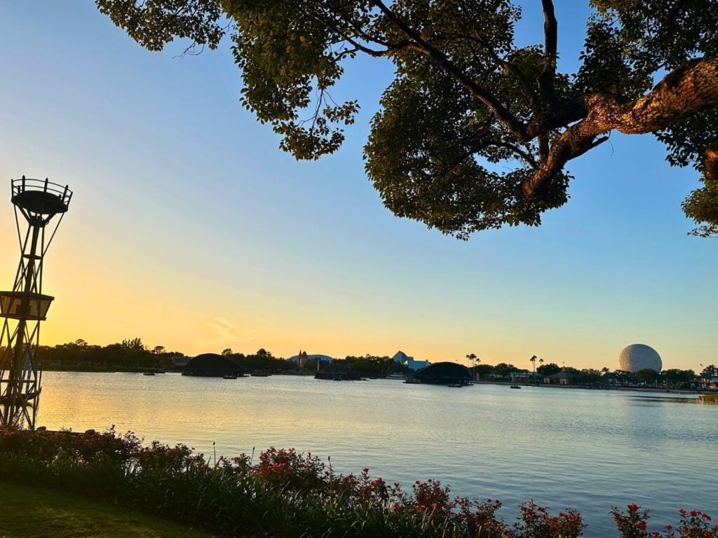 EPCOT World Showcase Lagoon at Sunset 