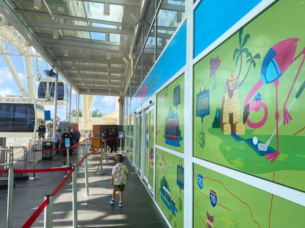 Entrance to board the Great Florida Road Trip Game Aboard The Wheel at ICON Park 