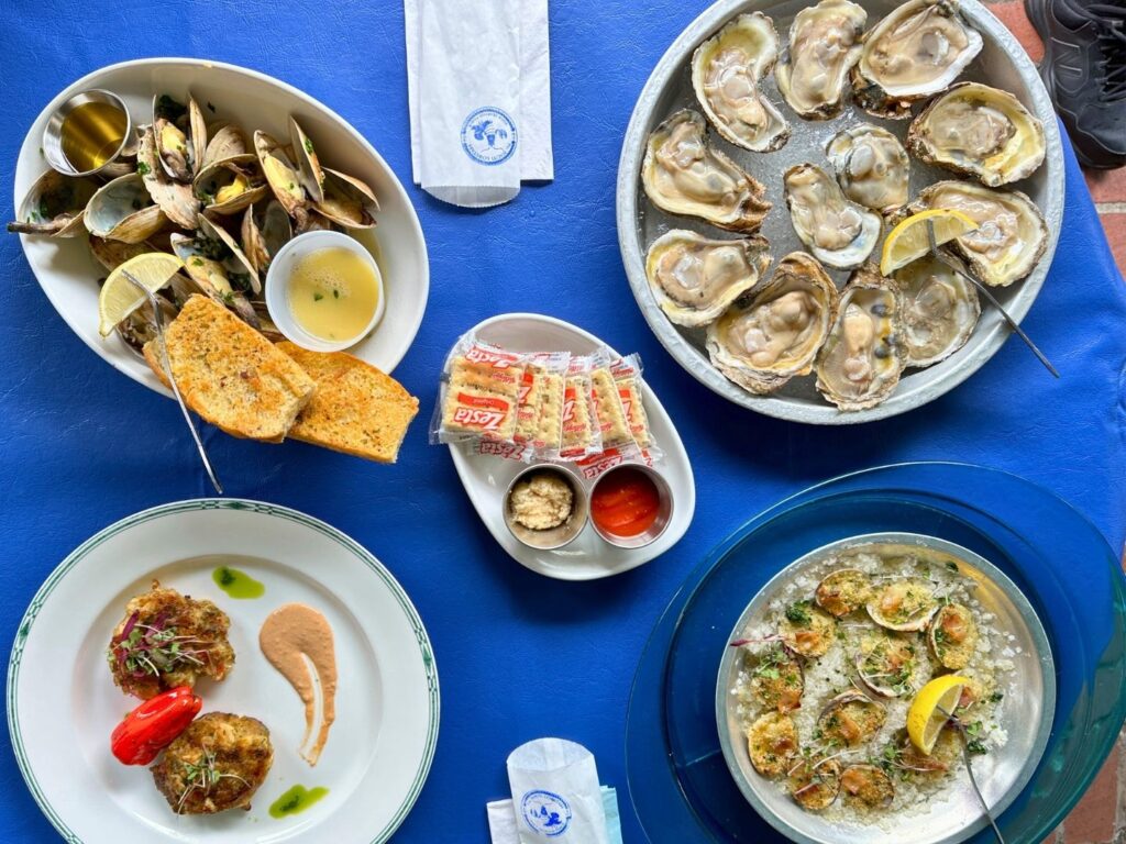 Raw Oysters Baked Clams and Crab Cakes at Nauti Lobstah near Orlando 