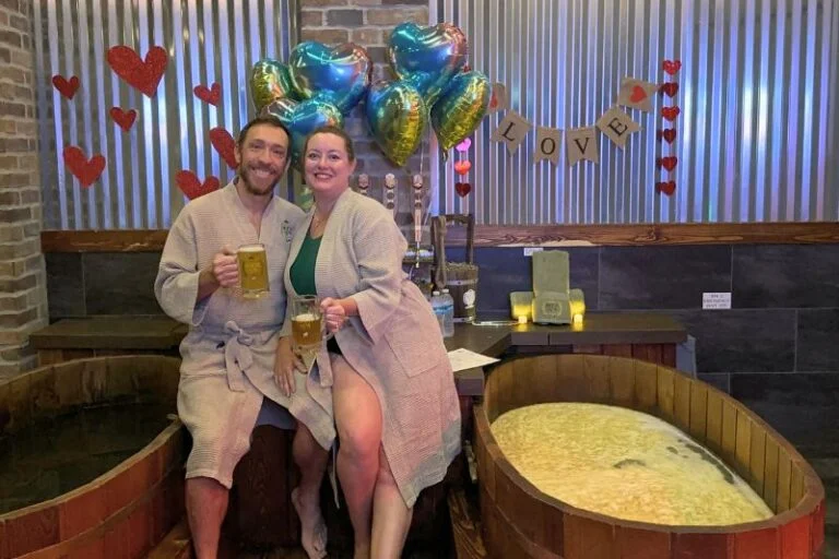 Husband and Wife at Orlando Beer Spa treatment room wearing robes - image by Dani Meyering