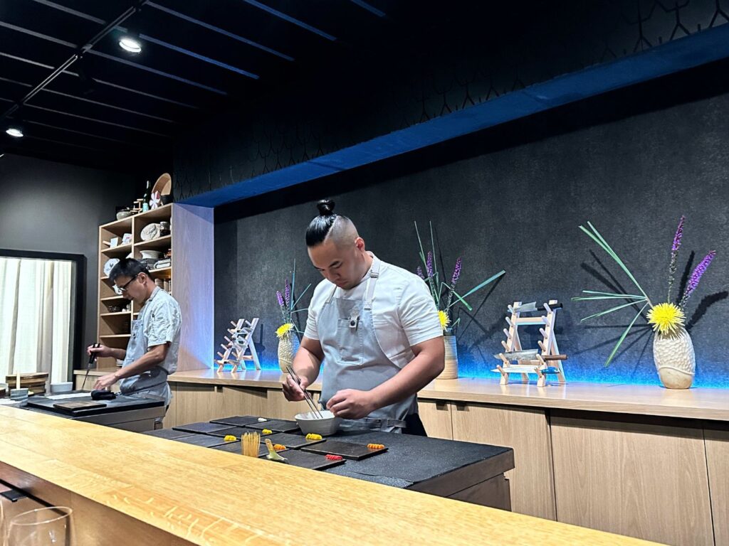 Executive Sous Chef Kevin helps prepare sushi course at Soseki Modern Omakase - Dani Meyering