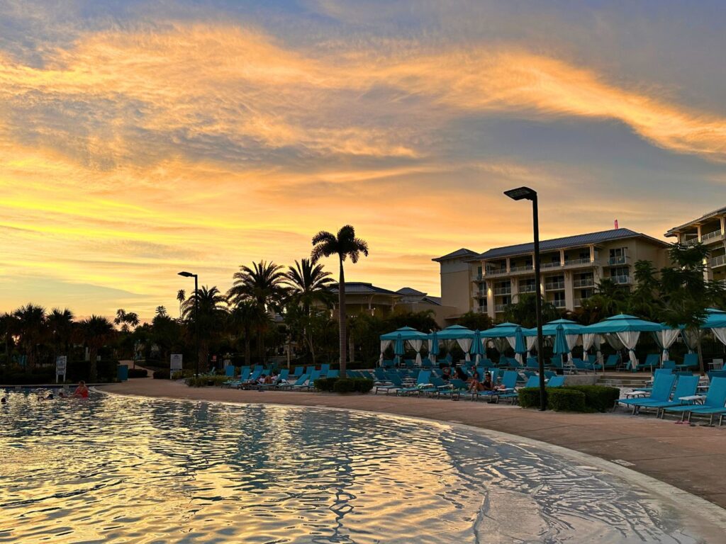 Fins Up Beach Club Pool at Margaritville Resort Orlando at Sunset 