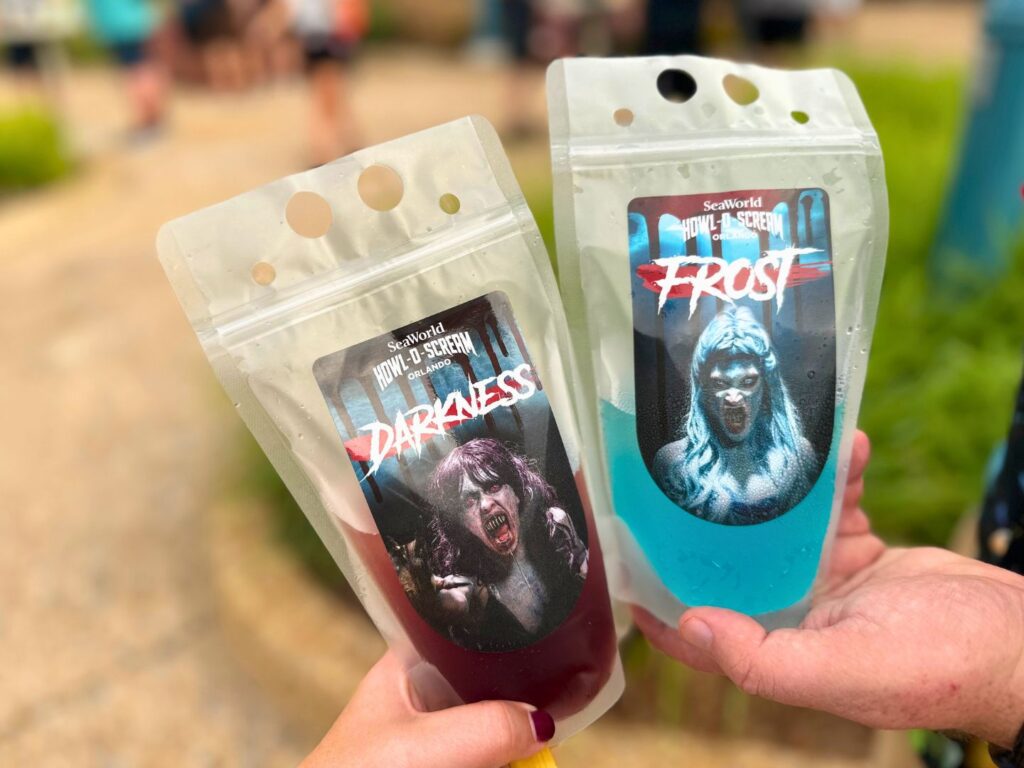 themed Cocktails served in pouches at Howl-O-Scream 2023 SeaWorld 