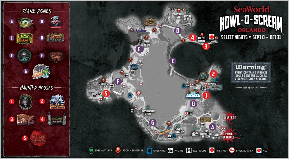 Howl-O-Scream 2023 Map SeaWorld Orlando