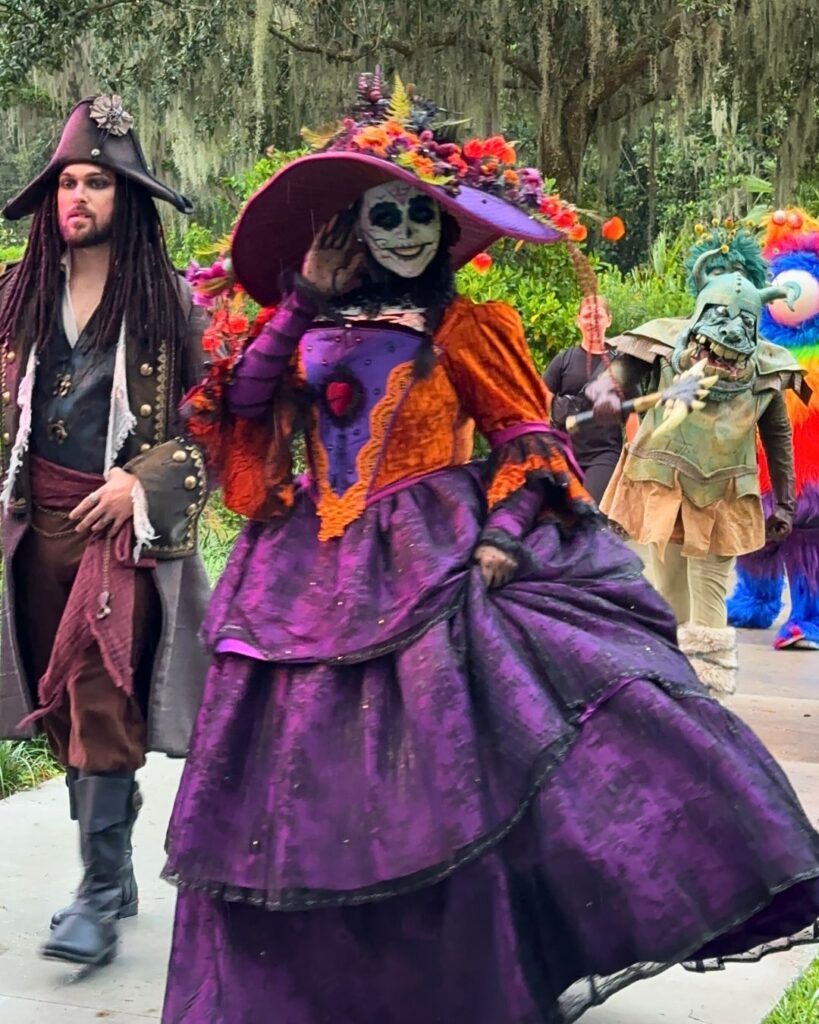 Happy Frights Haunting Nights Characters include a pirate, a dia muertos skeleton, and a troll