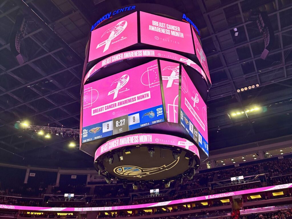 Monitors and Screens Display Pink in the Paint Night presented by AdventHealth at Amway Center 
