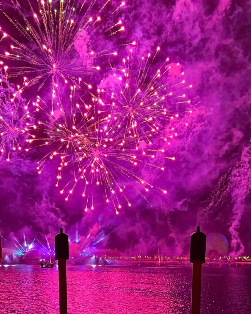 Luminous The Symphony of Us fuscia EPCOT Fireworks colored bold purple and pink