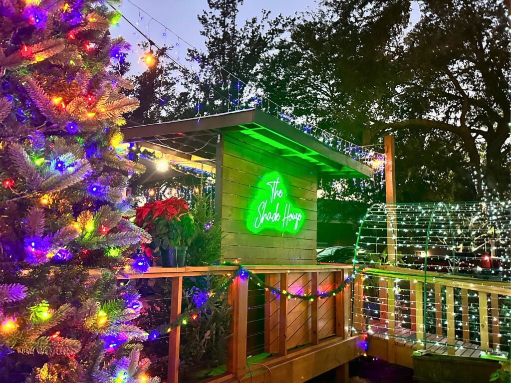 The Propogate Shade House Apopka Christmas Decorations at night