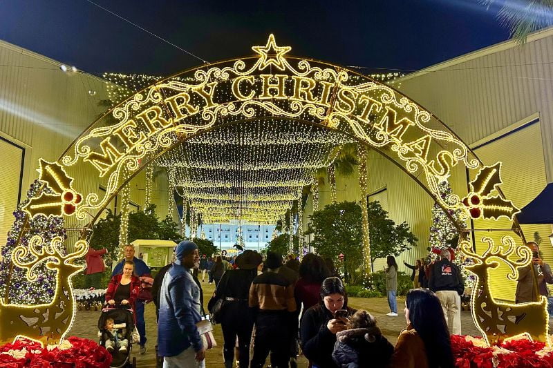 Image of Merry Christmas archway at entrance to Holiday Lights at Ocala's World Equestrian Center Winter Wonderland