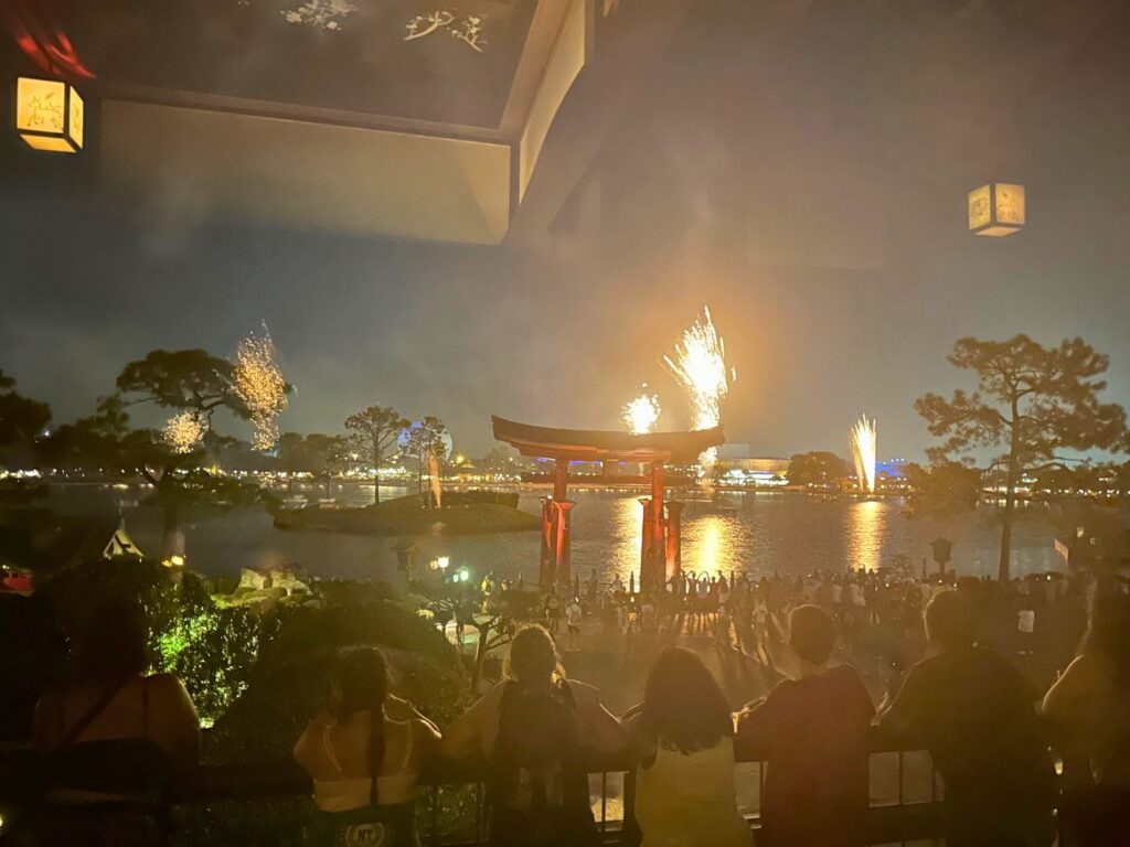 View of fireworks from EPCOT’s Shiki-Sai