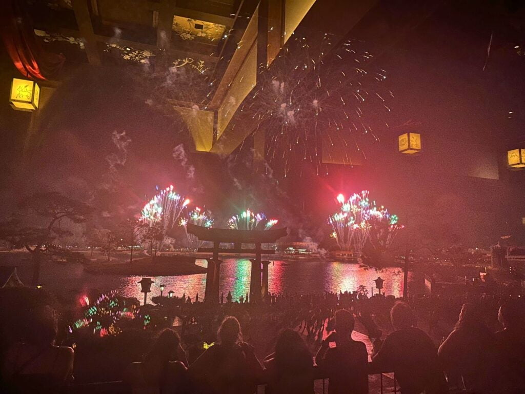 View of fireworks from EPCOT’s Shiki-Sai