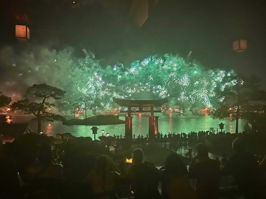 View of fireworks from EPCOT’s Shiki-Sai