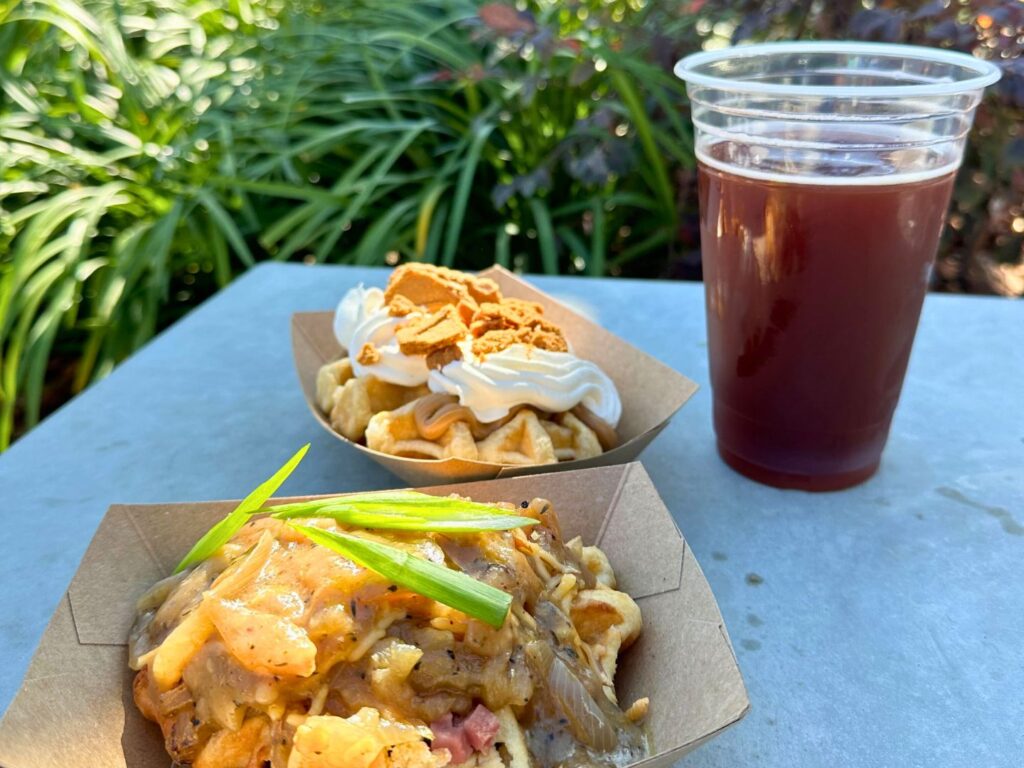 Savory Waffle and Cookie Butter Waffle Paired with Delirium Red at Unviersal Mardi Gras 2024