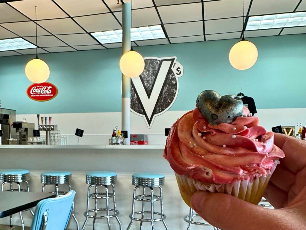 Valentine's Day Cupcake at V's Diner in Casselberry with 1950's decor