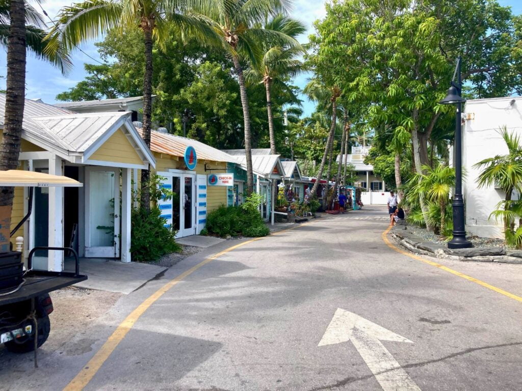 Image of multiple buildings on an empty street in Key West