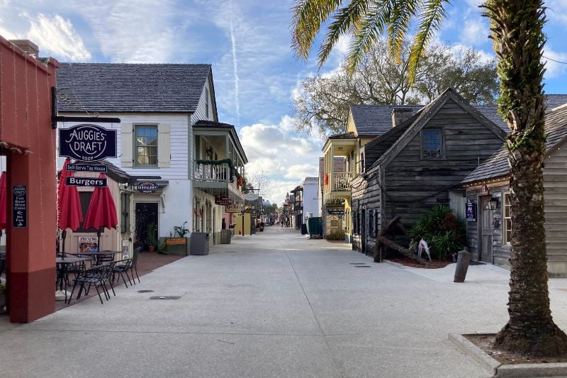 Romantic streets in St. Augustine, like St. George Street (pictured) are ideal for couple strolls.