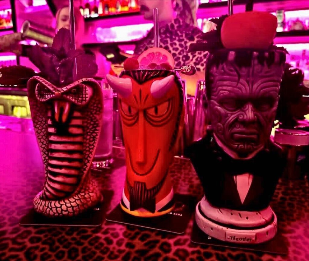 Dead-Lee, Go-Go Devil, and Freak Franky Drinks at Roka Hula Orlando served in specialty mugs