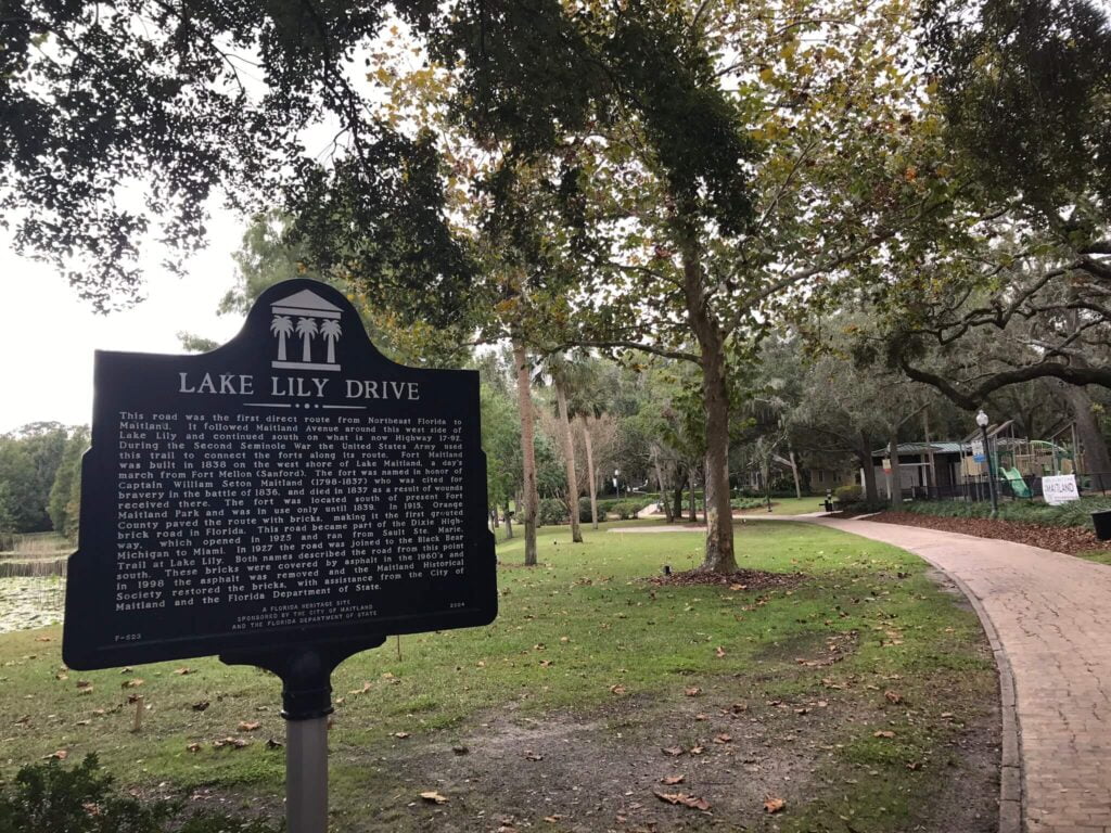 Lake Lily Park - Historical Marker and old brick road in Maitland Florida - image by Dani Meyering