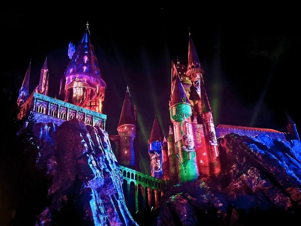 Hogwarts Castle at Universal Islands of Adventure during the Hogwarts Always nighttime show