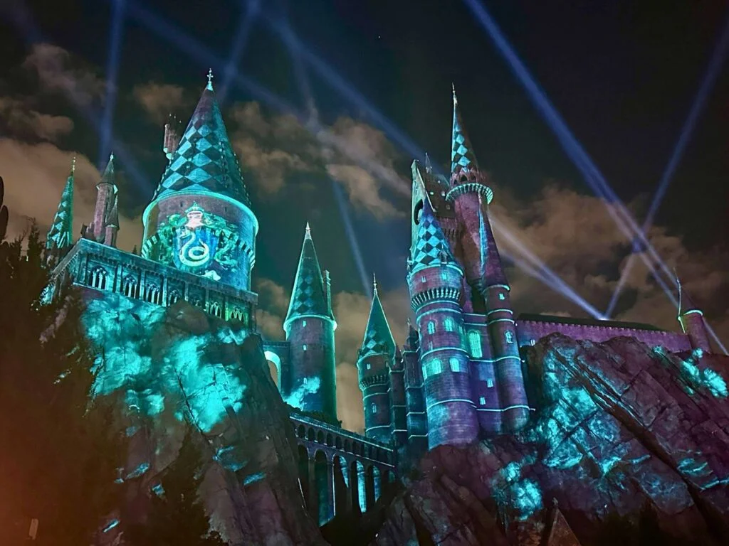 Hogwarts Castle at Universal Islands of Adventure during the Hogwarts Always nighttime show