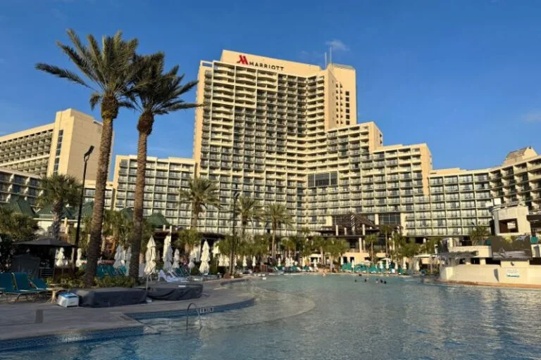 Orlando World Center Marriott exterior as seen from lagoon pool - image by Jodi Caballero