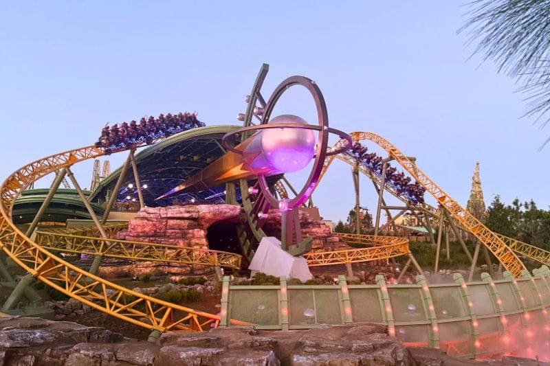 Stardust Racers roller cosater at dusk in Epic Universe for adults - image by Jodi Caballero