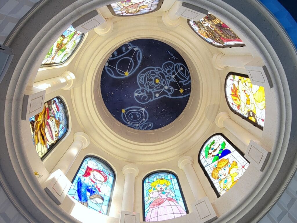 Nintendo Super Star Store stained glass windows and constalletion dome